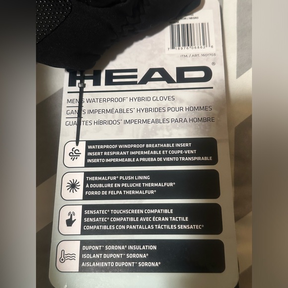HEAD Men’s Waterproof Hybrid Gloves-Black/ Size: Medium (NWT) - Picture 5 of 8